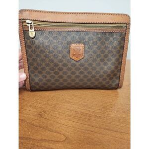 Celine Vintage Macadam Clutch Bag Zipper Wristlet Pouch (R)